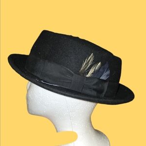 Classic Black Fedora Hat with Feather Accent